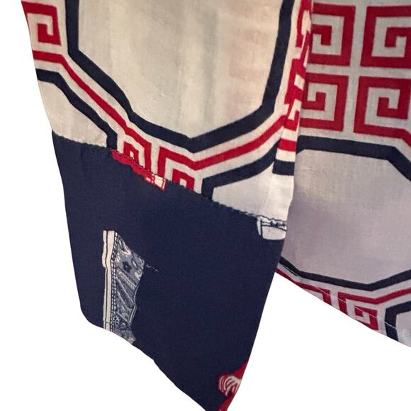 TIZZIE Women’s 100% Cotton Collared Long Sleeve Red White Blue Top Blouse Size M - Picture 6 of 12